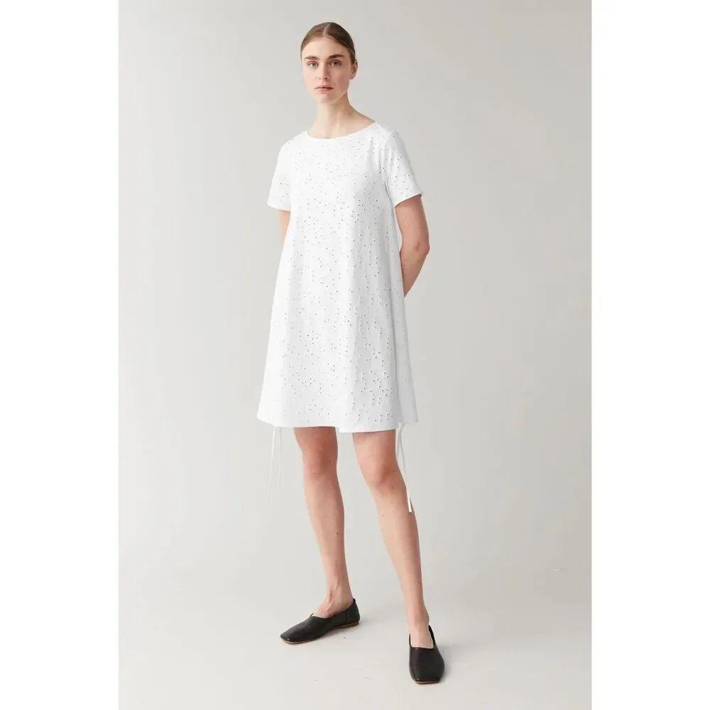 COS cotton dress with an eyelet design in White size XS